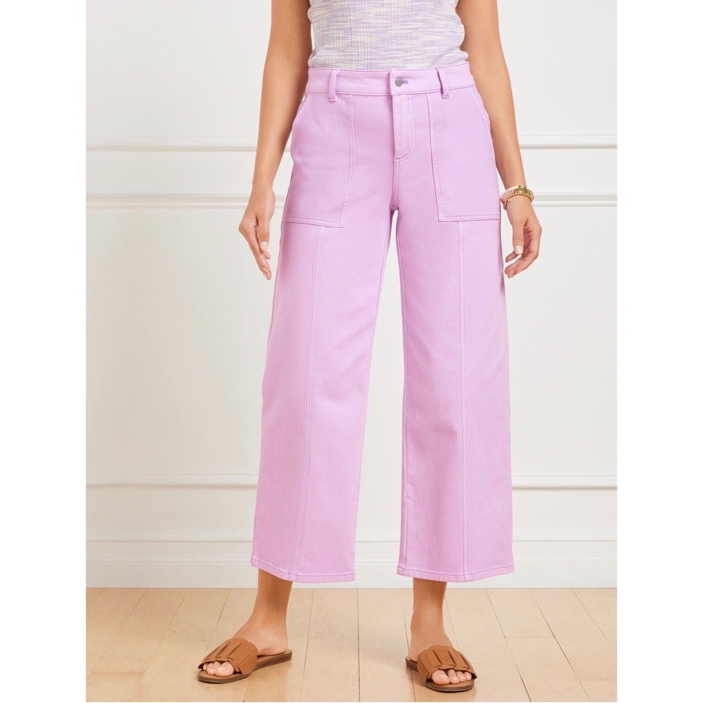 Talbots Wide Leg Crop Jeans 4P Lilac Purple High Rise Patch Pocket Denim Petite